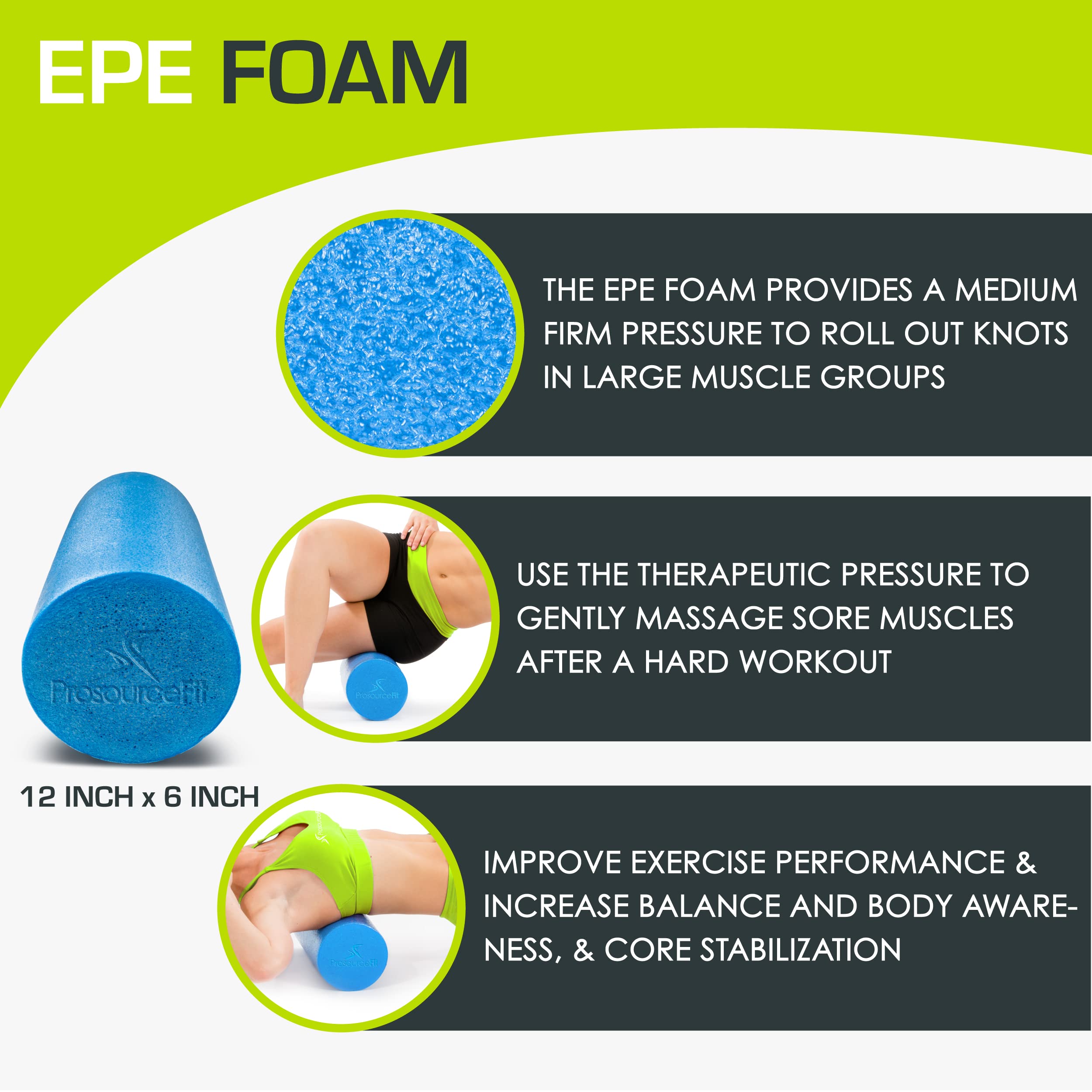 ProsourceFit Flex Foam Rollers for Muscle Massage, Physical Therapy, Core & Balance Exercises Stabilization