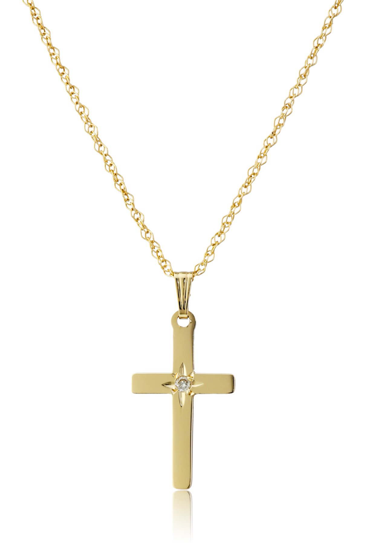 Amazon Essentials womens 14k Yellow Gold Solid Diamond-Accented Cross Pendant Necklace, 18" (previously Amazon Collection)