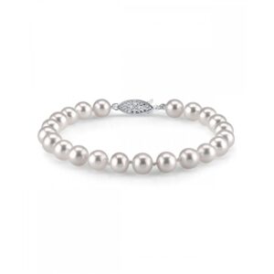 The Pearl Source White Freshwater Pearl Bracelet for Women - Cultured Pearl Bracelet in 14k Gold Plated Sterling Silver Clasp with Genuine Cultured Pearls, 7.5"