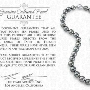 The Pearl Source Sterling Silver 12mm AAAA Quality Baroque Black Tahitian Cultured Pearl Leather Bracelet for Women