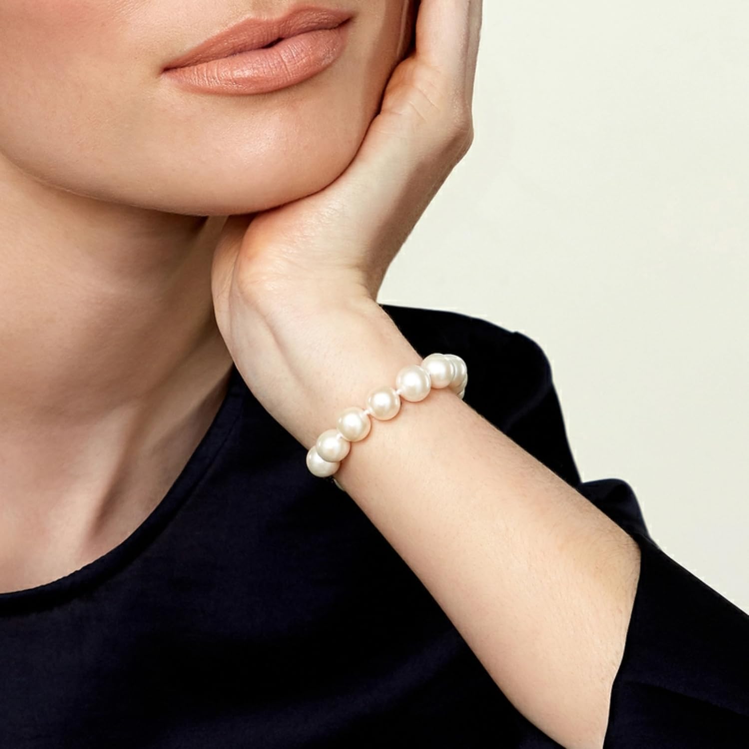 The Pearl Source White Freshwater Pearl Bracelet for Women - Cultured Pearl Bracelet in 14k Gold Plated Sterling Silver Clasp with Genuine Cultured Pearls, 7.5"