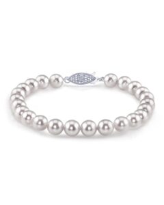 the pearl source 14k gold 7-7.5mm aaa quality round white japanese akoya saltwater cultured pearl bracelet for women