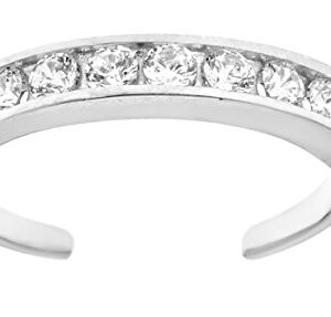 Ritastephens 14k White Gold Eternity Band Cubic Zirconia Toe Ring Channel Set Adjustable Body Jewelry