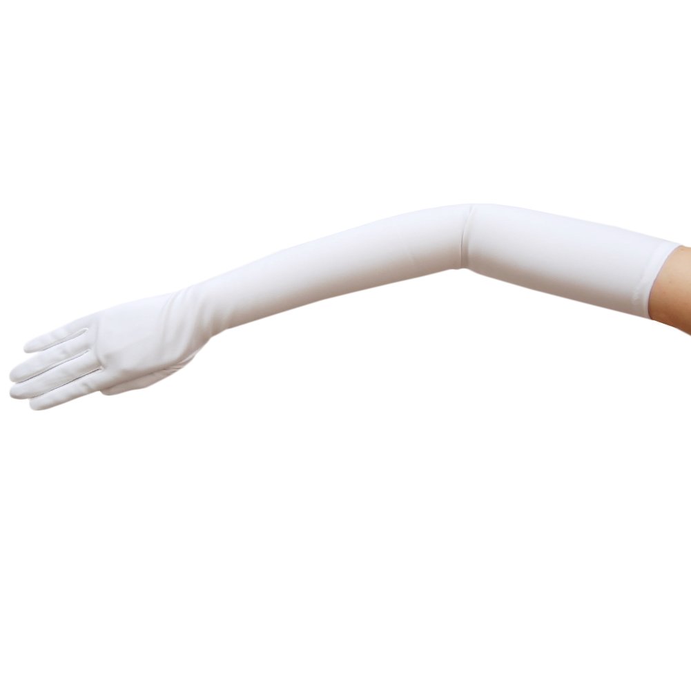 ZaZa Bridal 23.5" Long Stretch Dull Matte Satin Gloves Opera Length/No Shine, Elegant Look-White