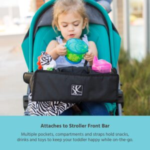 J.L. Childress Food 'N Fun Universal Stroller Snack Tray - Cup Holder, No-Throw Strap, Toy Loops - Removable Stroller Snack Tray - Black