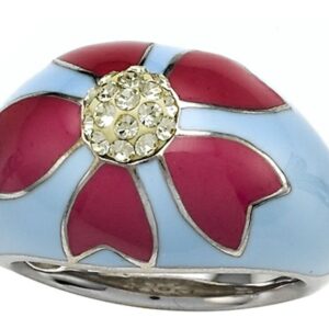 Finejewelers Blue and Pink Enamel Sterling Silver Ring with Yellow CZ's Size 7