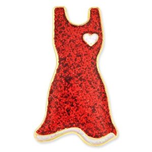 PinMart Heart Disease Awareness Enamel Lapel Pin – Gold Plated Glitter Red Dress Pin – Support Heart Health – Jewelry Brooch Pin with Secure Clutch Back