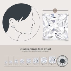 Sterling Silver Basket Set Square CZ Stud Earrings 12x12mm