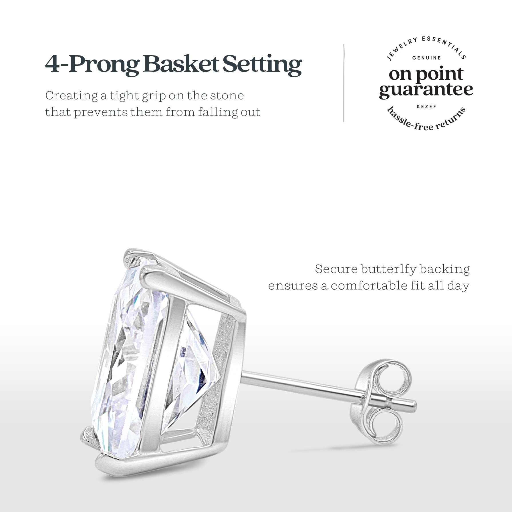 Sterling Silver Basket Set Square CZ Stud Earrings 12x12mm