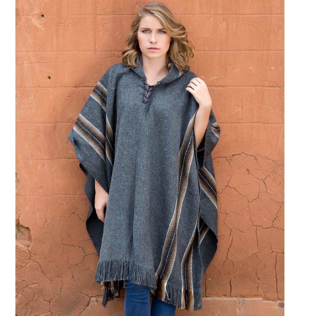 Gamboa Alpaca Poncho - Hooded, Dark Gray, OS