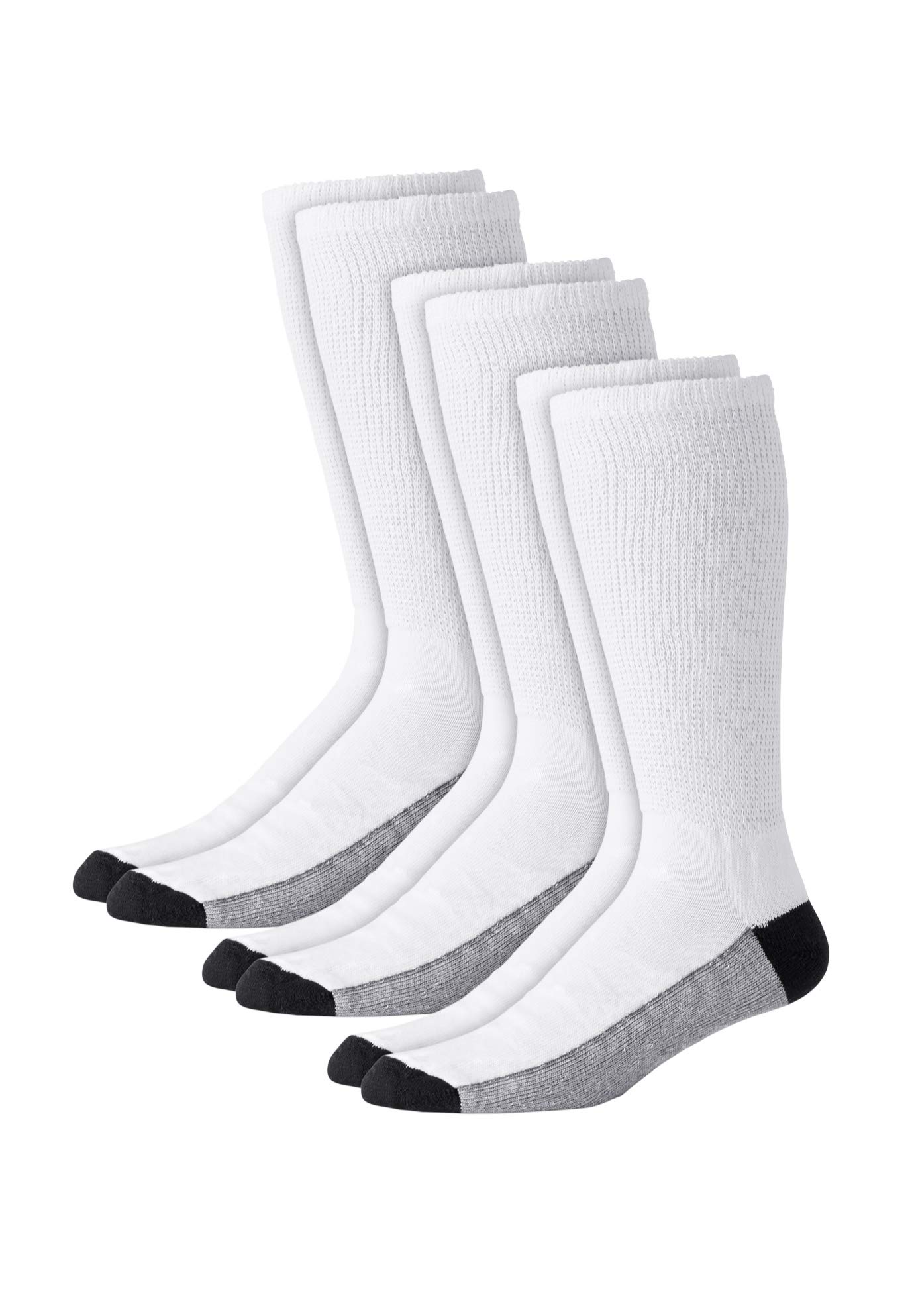 KingSize Men's Big & Tall Full Length Cushioned Crew Socks 3-Pack - 2XL, White