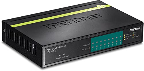 TRENDnet 8-Port Gigabit PoE+ Switch, 8 x Gigabit PoE+ Ports, 123W PoE Power Budget, 16 Gbps Switching Capacity, Desktop Switch, Ethernet Network Switch, Metal, Lifetime Protection, Black, TPE-TG80G