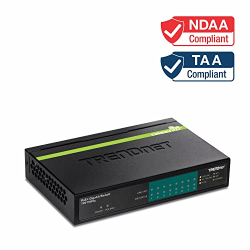 TRENDnet 8-Port Gigabit PoE+ Switch, 8 x Gigabit PoE+ Ports, 123W PoE Power Budget, 16 Gbps Switching Capacity, Desktop Switch, Ethernet Network Switch, Metal, Lifetime Protection, Black, TPE-TG80G