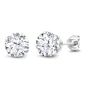 gem stone king 925 sterling silver white cubic zirconia cz stud earrings for women (2.00 cttw, round cut 6mm)