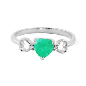 Galaxy Gold GG 14k White Gold Genuine Diamonds & Heart-shaped Natural Emerald Ring - Size 7.0