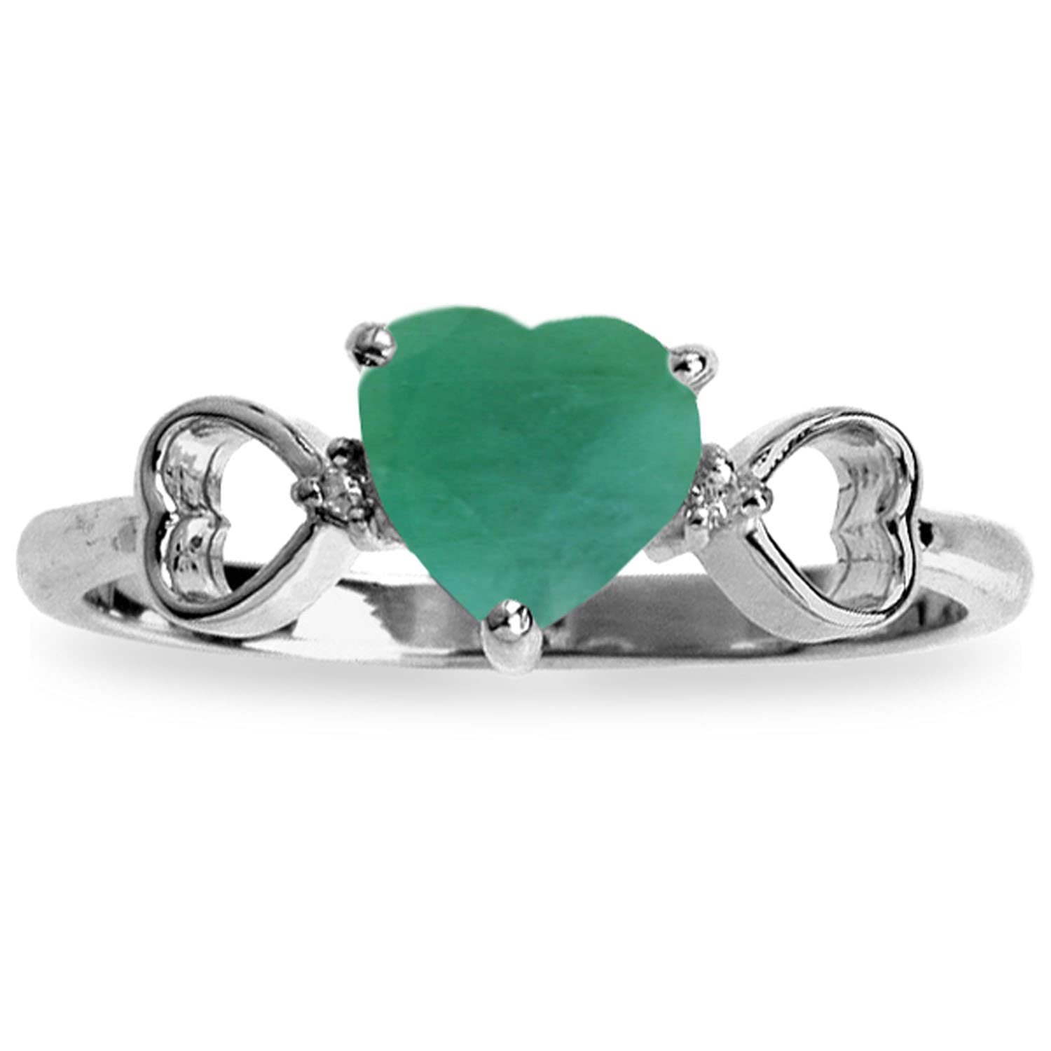 Galaxy Gold GG 14k White Gold Genuine Diamonds & Heart-shaped Natural Emerald Ring - Size 7.0