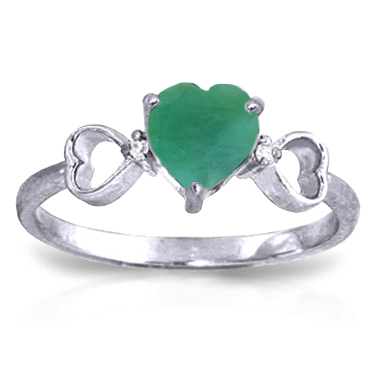 Galaxy Gold GG 14k White Gold Genuine Diamonds & Heart-shaped Natural Emerald Ring - Size 7.0