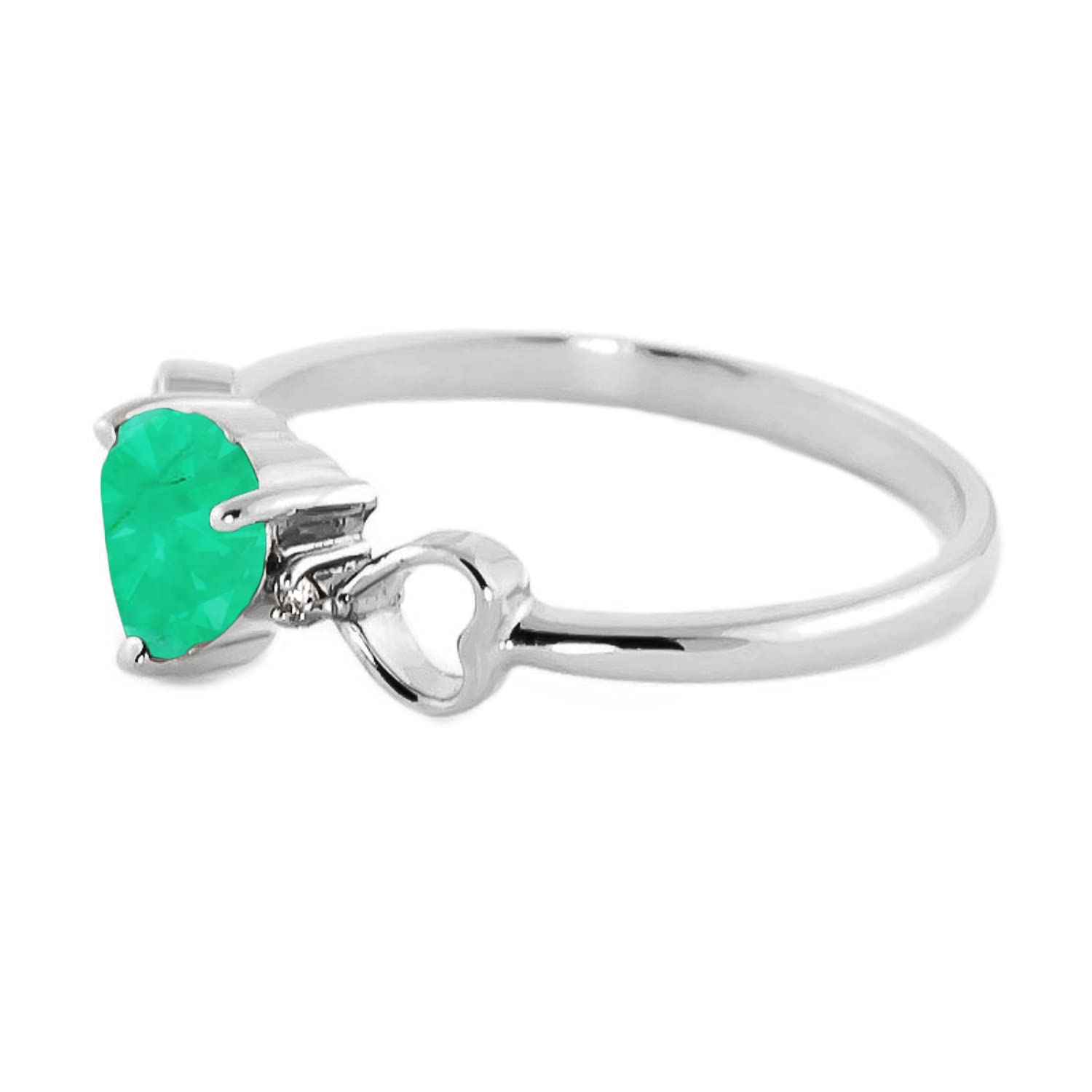 Galaxy Gold GG 14k White Gold Genuine Diamonds & Heart-shaped Natural Emerald Ring - Size 7.0