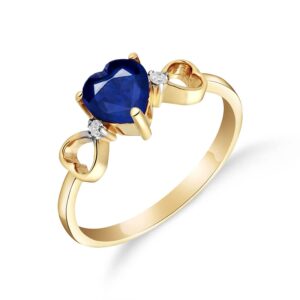 Galaxy Gold GG 14k Yellow Gold Genuine Diamonds & Heart-shaped Natural Sapphire Ring - Size 10.0