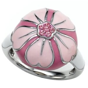 Finejewelers Pink Enamel Sterling Silver Ring with Pink CZ's Size 5