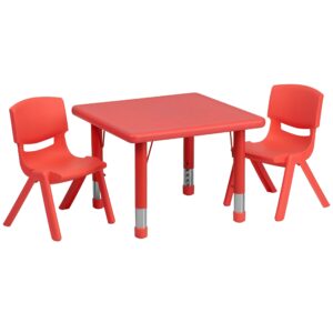 Flash Furniture 24'' Square Red Plastic Height Adjustable Activity Table Set with 2 Chairs