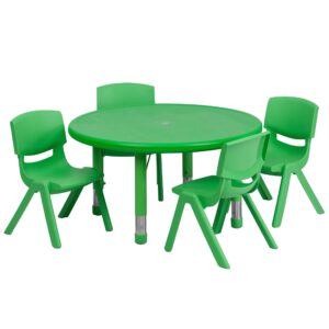 Flash Furniture Emmy 33'' Round Green Plastic Height Adjustable Activity Table Set with 4 Chairs