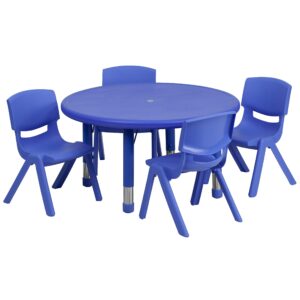 Flash Furniture Emmy 33'' Round Green Plastic Height Adjustable Activity Table Set with 4 Chairs