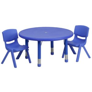 Flash Furniture Emmy 33'' Round Green Plastic Height Adjustable Activity Table Set with 4 Chairs