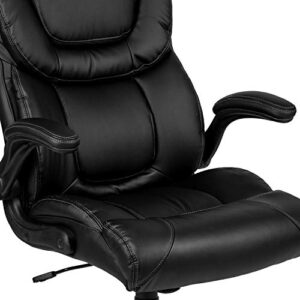 Flash Furniture Hansel High Back Black LeatherSoft Executive Swivel Office Chair with Double Layered Headrest and Open Arms