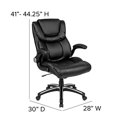 Flash Furniture Hansel High Back Black LeatherSoft Executive Swivel Office Chair with Double Layered Headrest and Open Arms