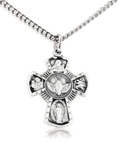 heartland store women's sterling silver 4 way pendant with large center dove + 18 inch rhodium plated chain