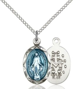 heartland store women's oval blue enamel miraculous medal with 18" sterling silver chain