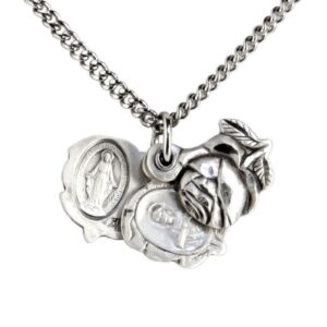 heartland store sterling silver women's triple slide rose with miraculous pendant + 18 inch rhodium plated chain & clasp