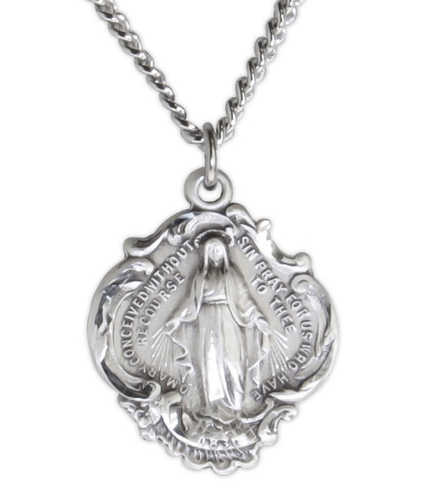 Heartland Store Hail Mary Prayer Sterling Silver Pendant + 24 Inch 2.4mm Endless Rhodium Plated Chain