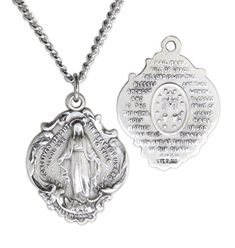 Heartland Store Hail Mary Prayer Sterling Silver Pendant + 24 Inch 2.4mm Endless Rhodium Plated Chain