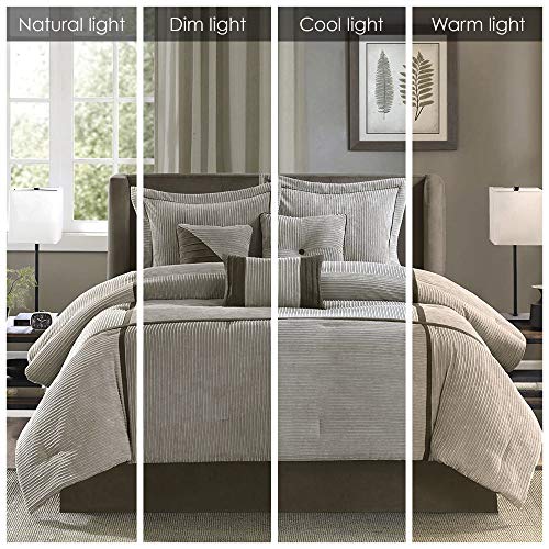 Madison Park Cozy Comforter Set Casual Blocks Design All Season, Matching Bed Skirt, Decorative Pillows, King (104 in x 92 in), Dallas Taupe/Brown, 7 Piece