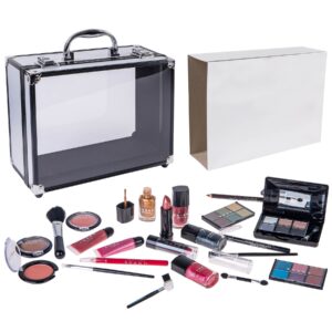 SHANY Carry All Trunk Makeup Train Case with Re-usable Aluminum Makeup Storage Case. Non Toxic Color Make up Set with Eye palettes, Blushes,Makeup Powders, Manicure, Pedicure and Makeup Brushes.