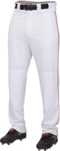 rawlings pro 150 series game/practice baseball pant | adult medium | piped - white/scarlet | relaxed fit