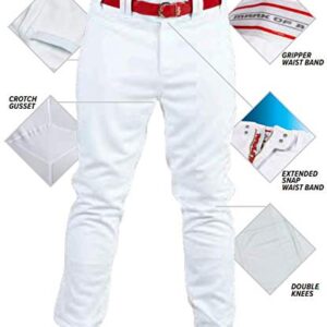 Rawlings PRO 150 Series Game/Practice Baseball Pant | Adult Medium | Piped - White/Scarlet | Relaxed Fit