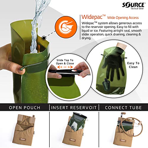 Source Tactical Kangaroo 1L Collapsible Widepac Hydration Bladder with Pouch - Leakproof Widepac Closure - Zero Taste and Virtually Self-Cleaning - 34oz