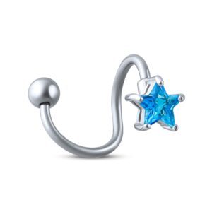 celestial american usa patriotic aqua blue star cubic zirconia cz twist bar navel belly ring body jewelry for teens women 316l stainless steel