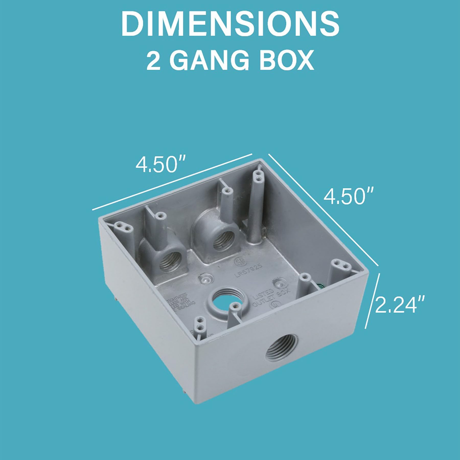 Legrand Pass & Seymour WPB342 Weatherproof Outdoor Box, 2 Gang, 4 Hole 3/4", 30.5 Cubic Inch, Gray (1 Count)