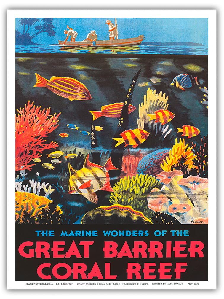 Queensland Australia - The Marine Wonders of the Great Barrier Coral Reef - Vintage Travel Poster by Percy Trompf c.1933 - Master Art Print (Unframed) 9in x 12in