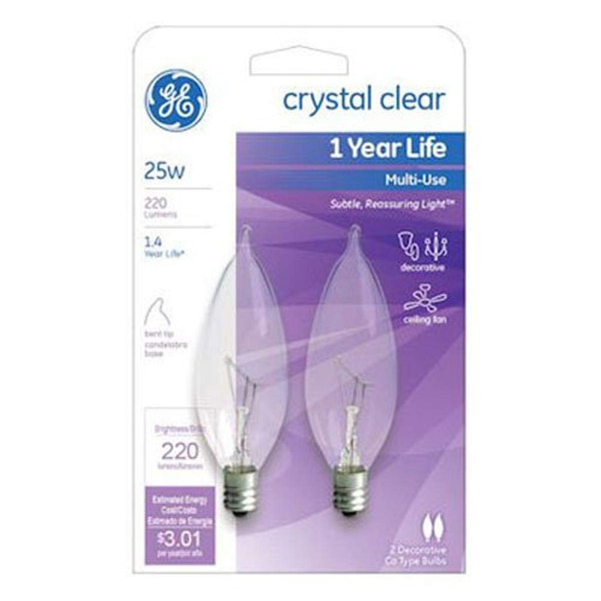 G E LIGHTING 66104 Candelabra Shaped Bulb, 25W, Clear