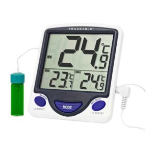 control traceable 4648 jumbo display vaccine thermometer with 5ml round bottle, -50°c to 70°c (-58°f to 158°f) range, 0.1° resolution