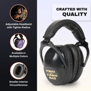 Pro Ears ReVO Passive Ear Muffs, Perfect for Children & Adults with Smaller Heads, NRR 25, Comfortable Fit w/Proform Leather Cushions, Ideal for Hunting, Concert, Racing, USA-Made, Zombie