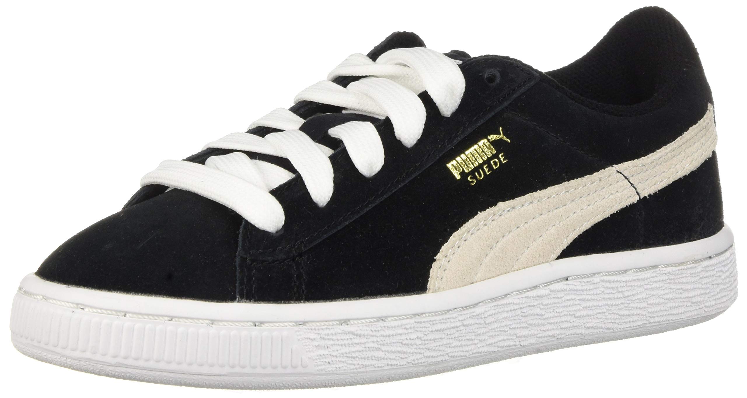 PUMA Suede Junior Sneaker (Little Kid/Big Kid) , Black/White, 7 M US Big Kid