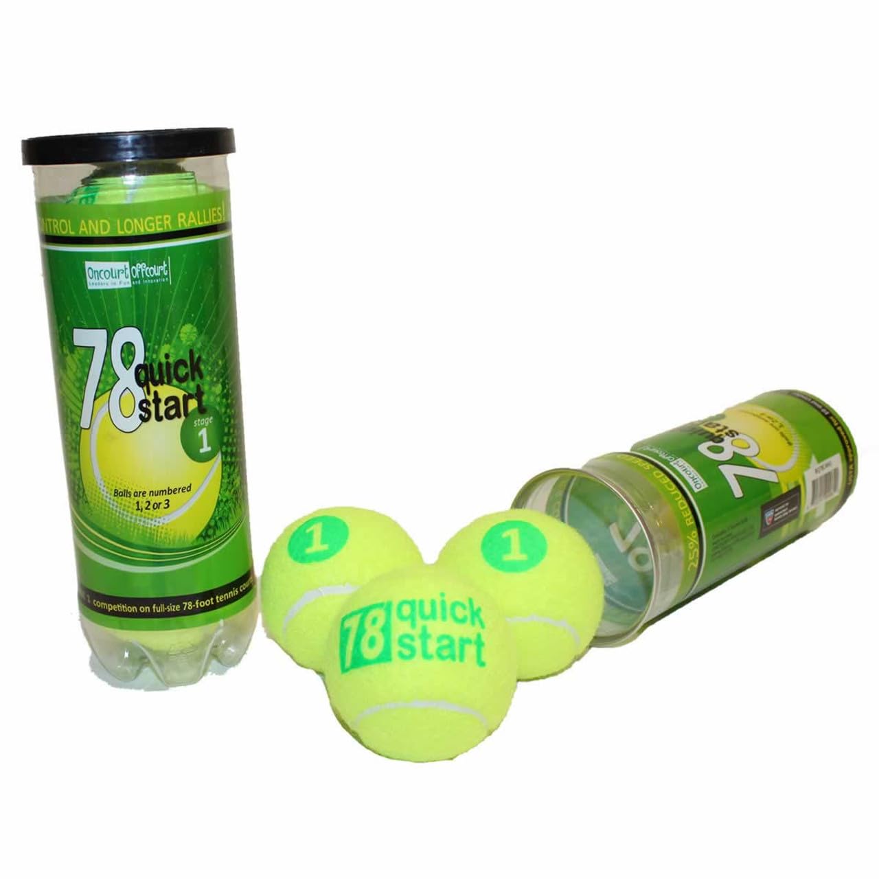 Oncourt Offcourt Quick Start 78" Green Dot Balls – 1 Can of 3 Balls/Same Size as Regular Tennis Balls/Green Balls