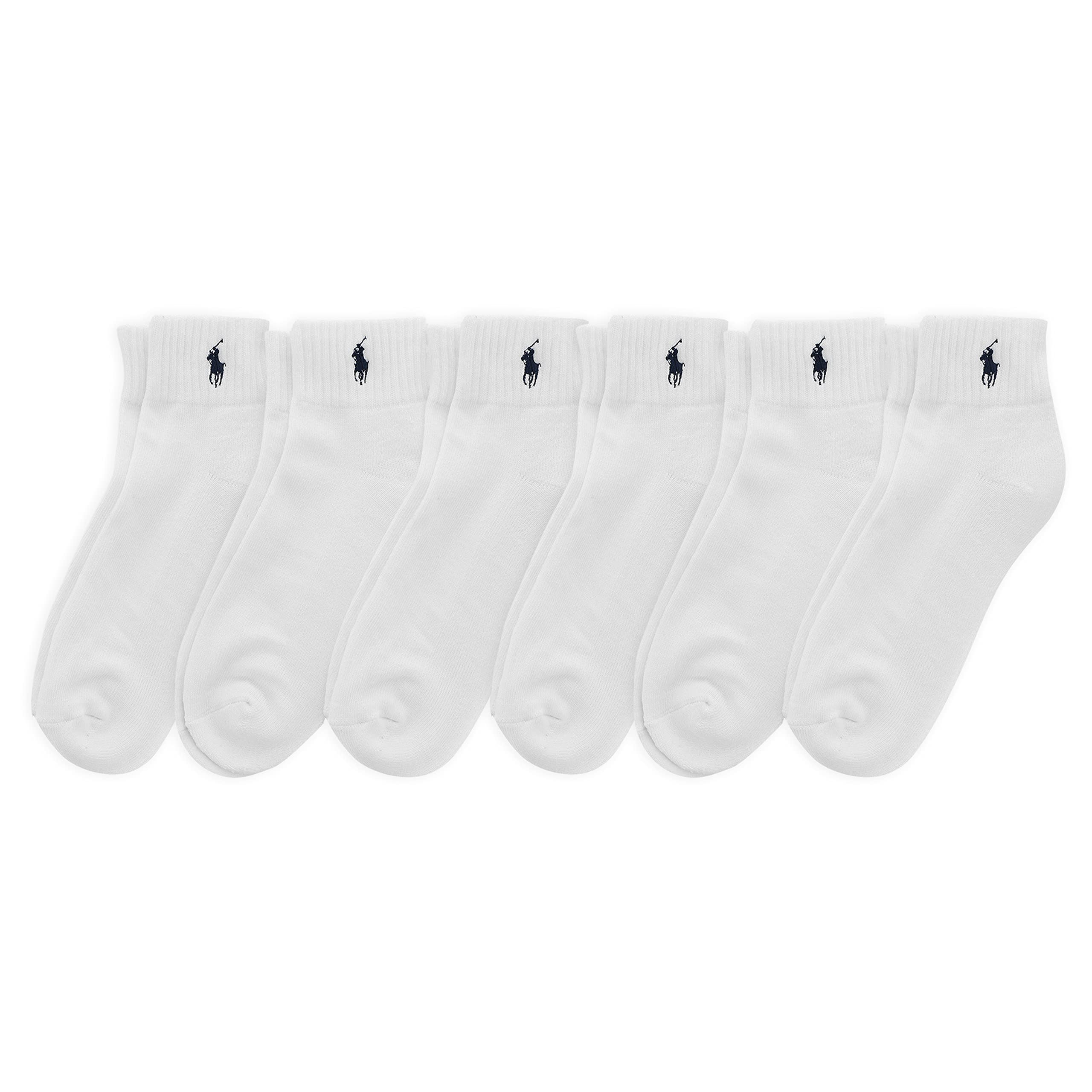 Polo Ralph Lauren Men's Classic Sport Solid Socks 6 Pair Pack - Cushioned Cotton Comfort, White, 6-12.5