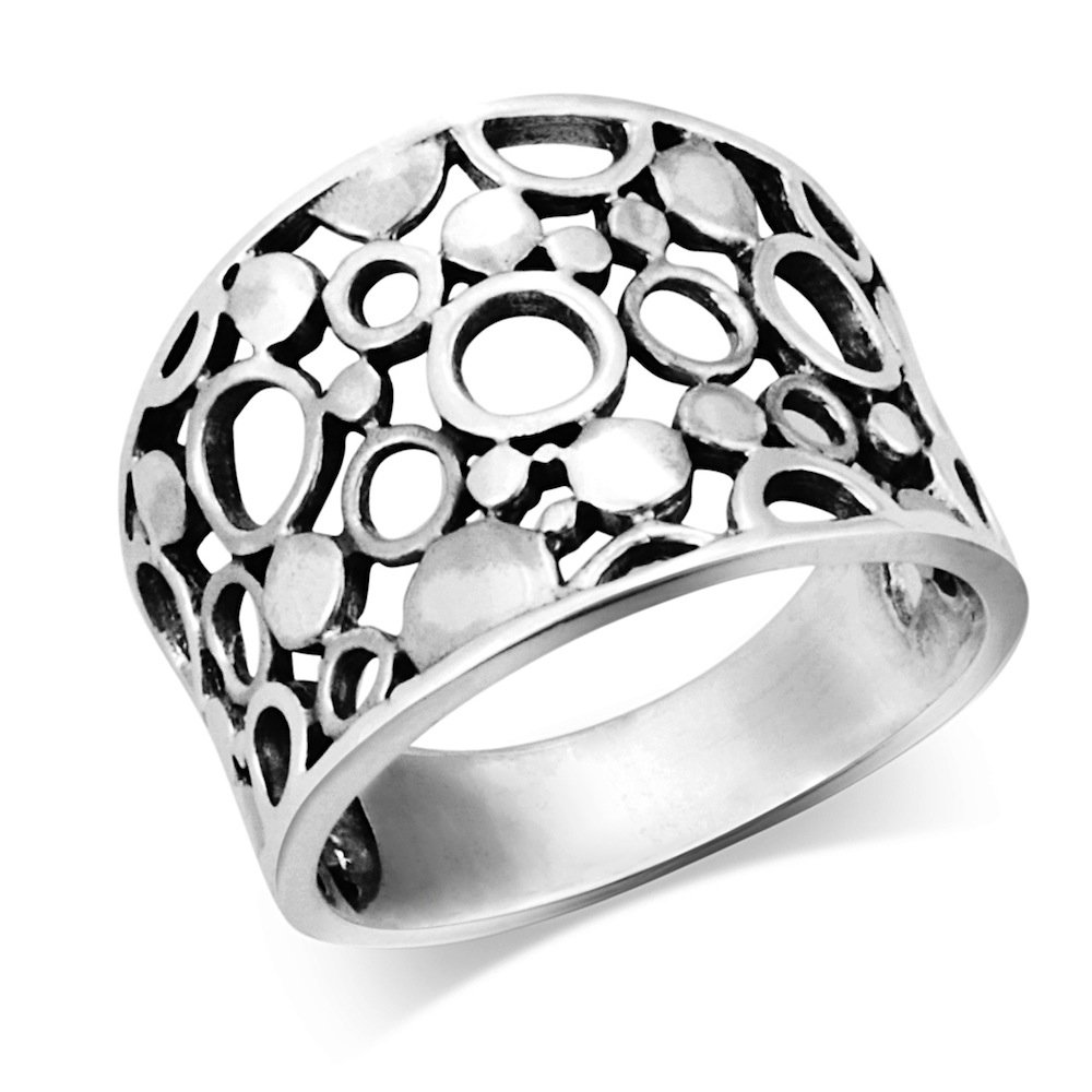 925 Sterling Silver Wide Band Geometric Ring - Size 11